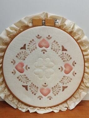 Handmade Heart Stencil Embroidery Hoop – Cream and Soft Terracottas 14.5"